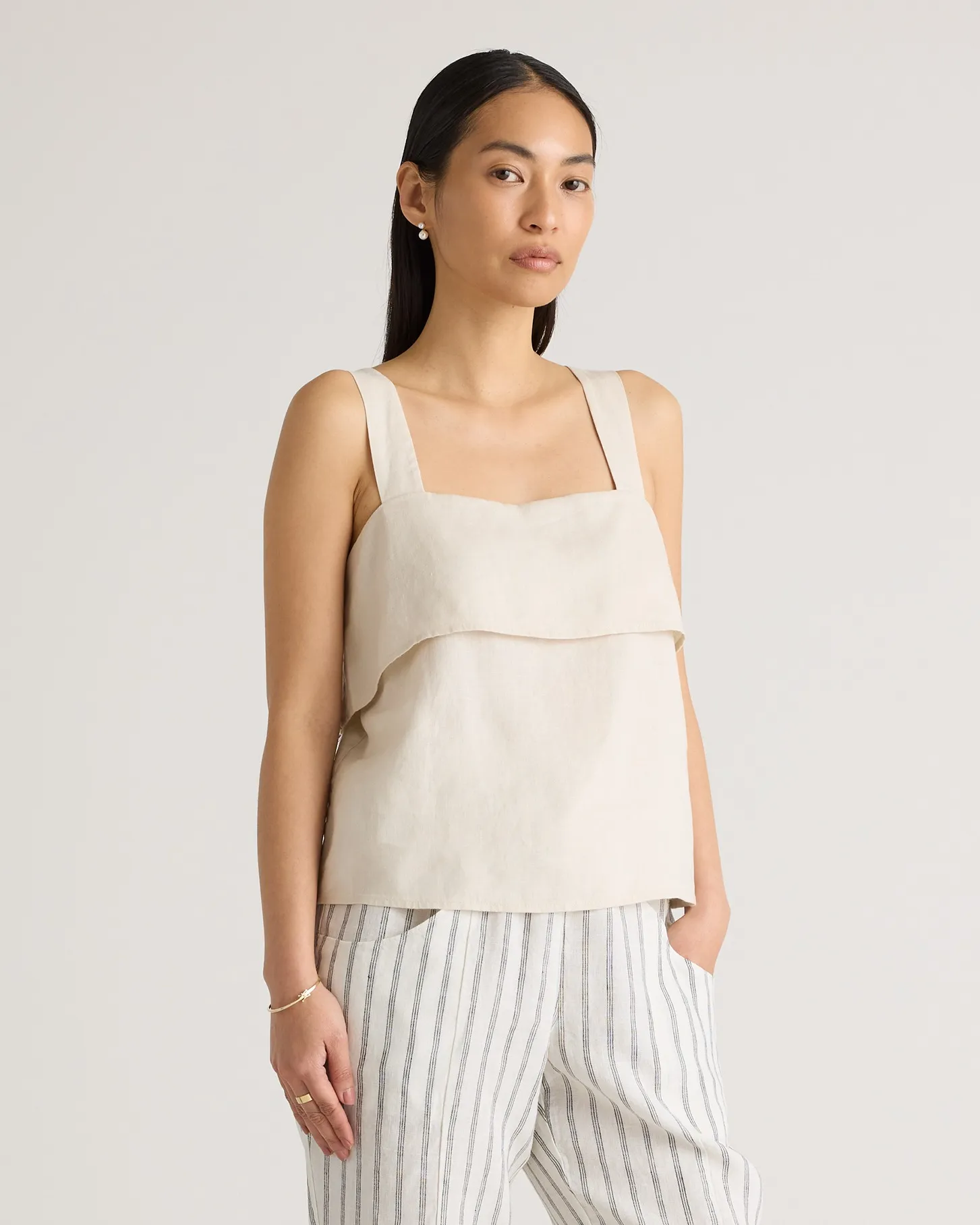 100% European Linen Square Neck Tank