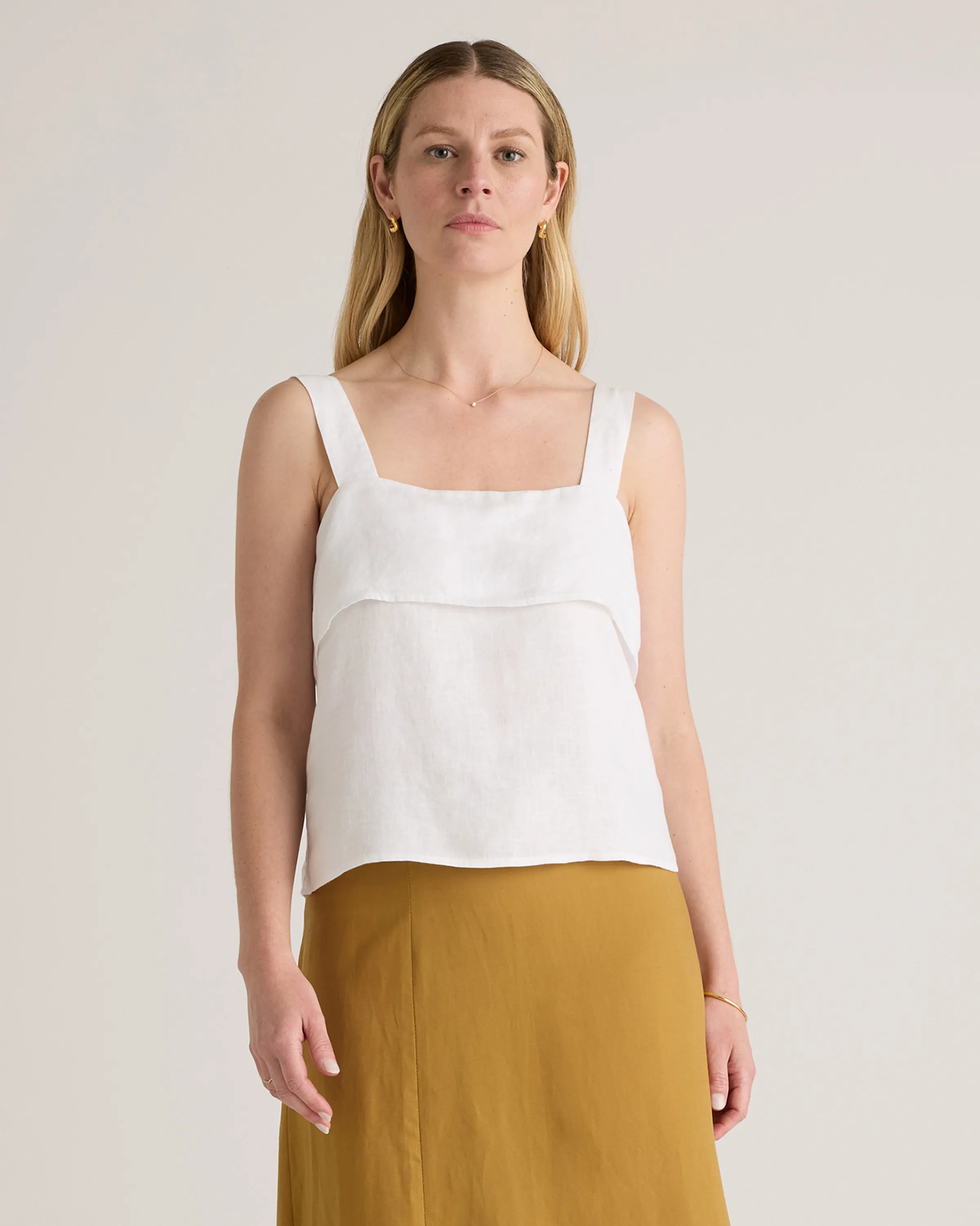 100% European Linen Square Neck Tank