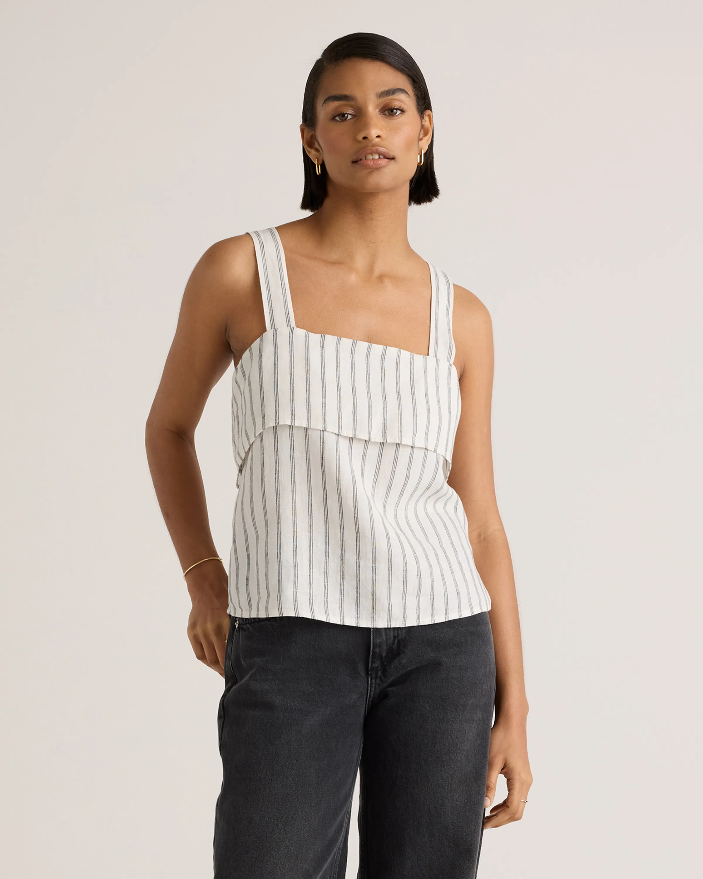 100% European Linen Square Neck Tank