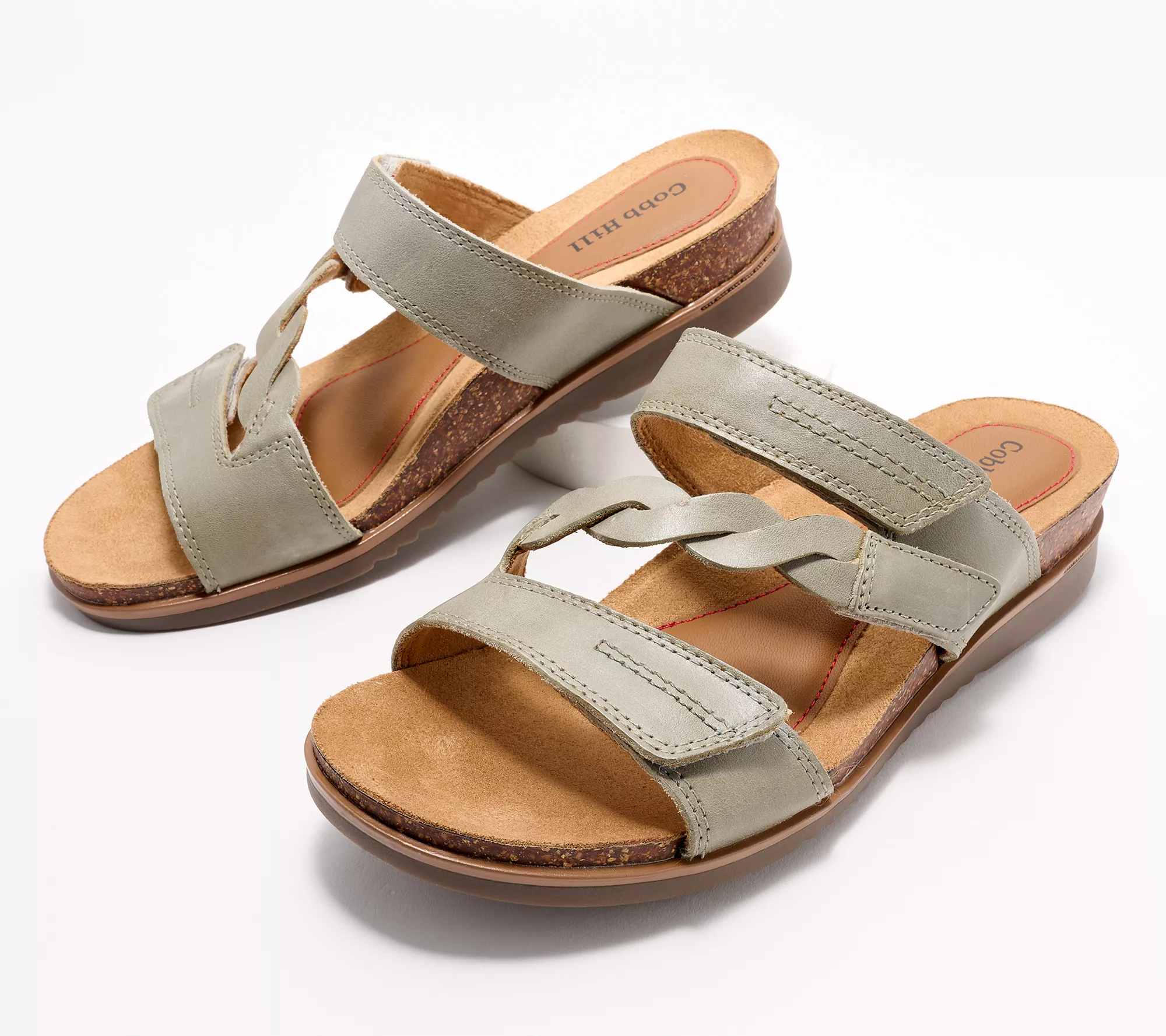 "As Is" Cobb Hill Leather Braided Strap Slide Sandals- May