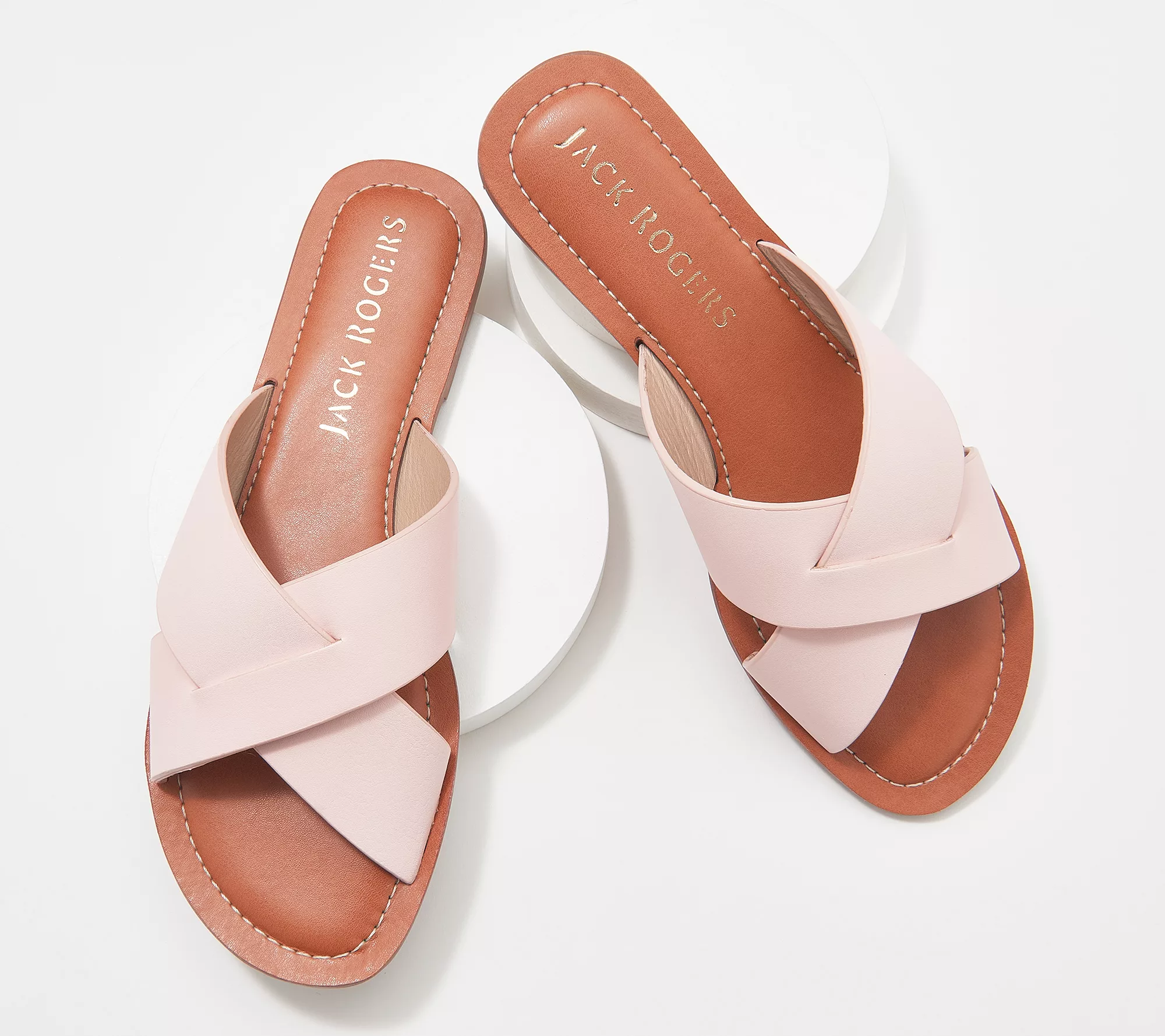 "As Is" Jack Rogers Leather Slotted X-Band Slide Sandals Sloane