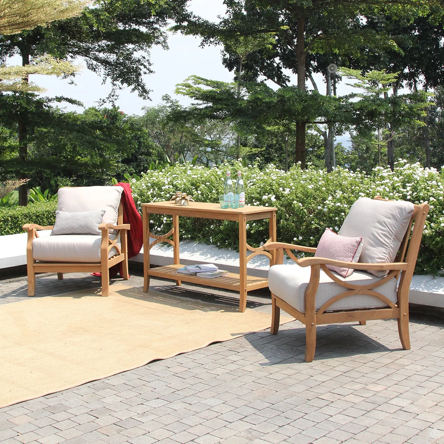 Abbington Teak Wood Outdoor Lounge Chair with Beige Cushion