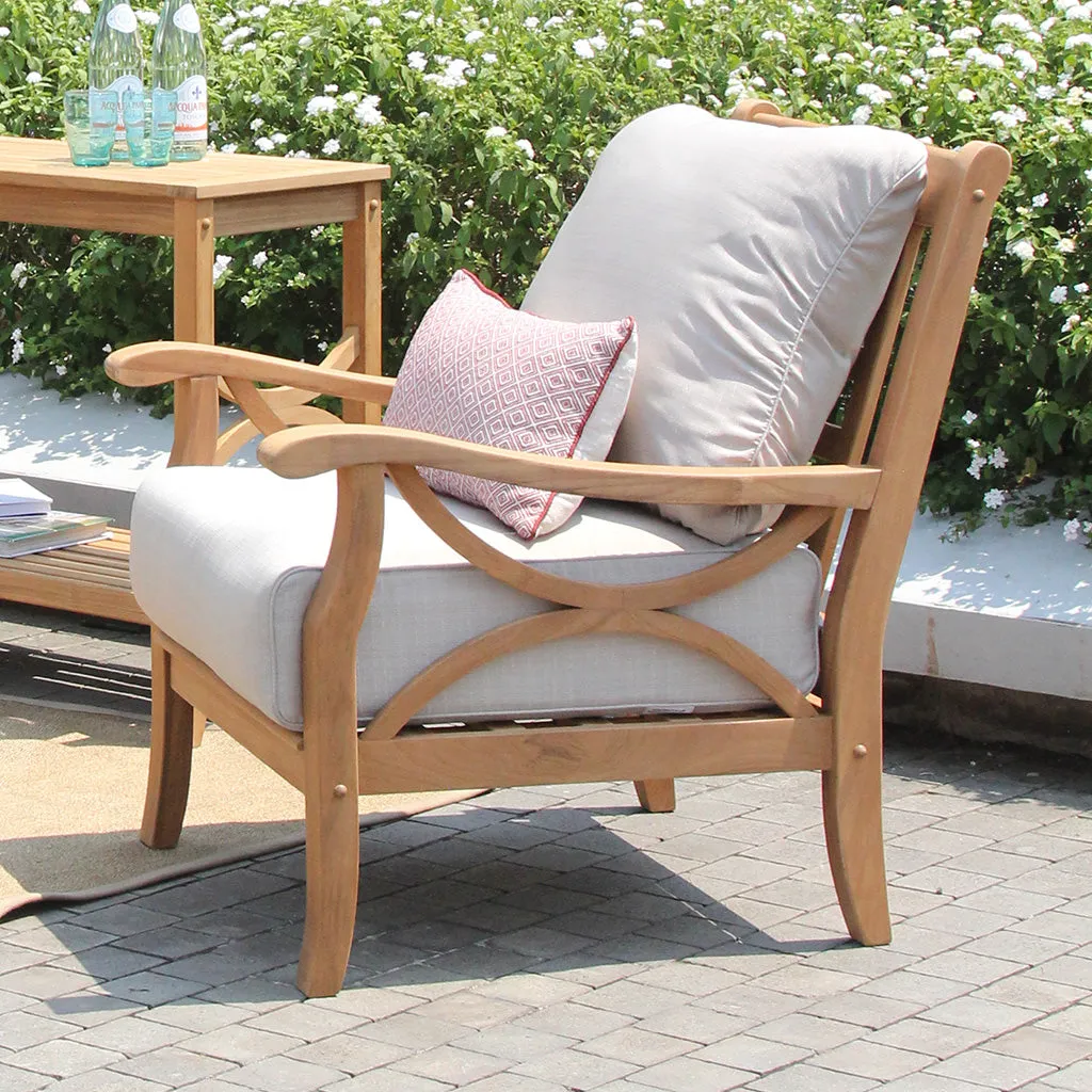 Abbington Teak Wood Outdoor Lounge Chair with Beige Cushion