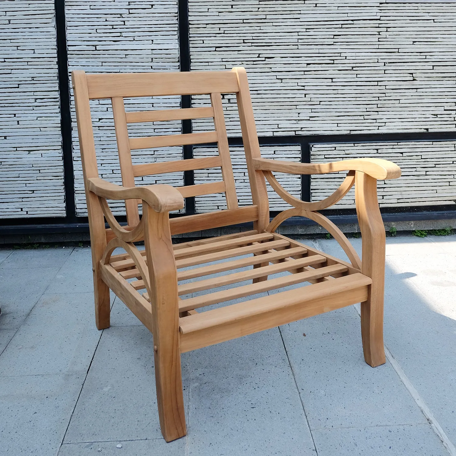 Abbington Teak Wood Outdoor Lounge Chair with Beige Cushion