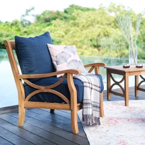 Abbington Teak Wood Outdoor Lounge Chair with Navy Cushion