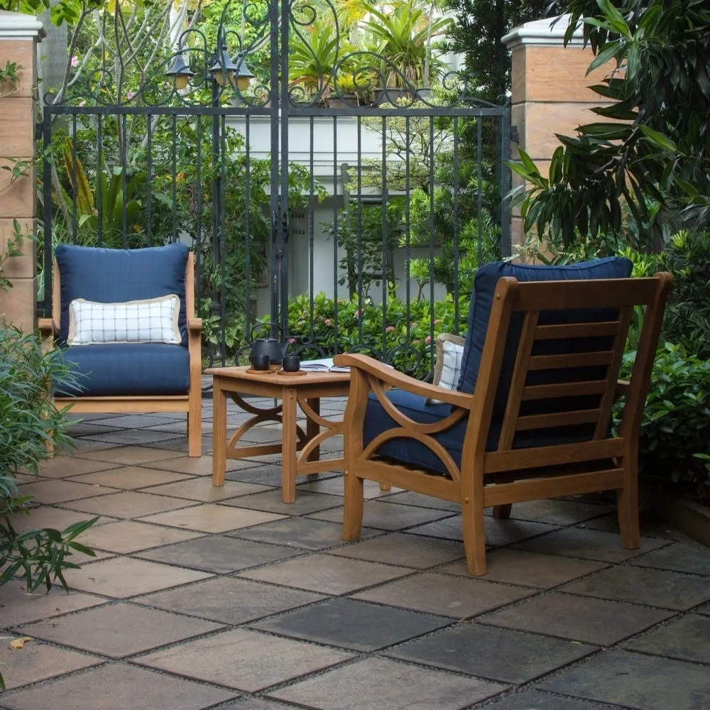 Abbington Teak Wood Outdoor Lounge Chair with Navy Cushion