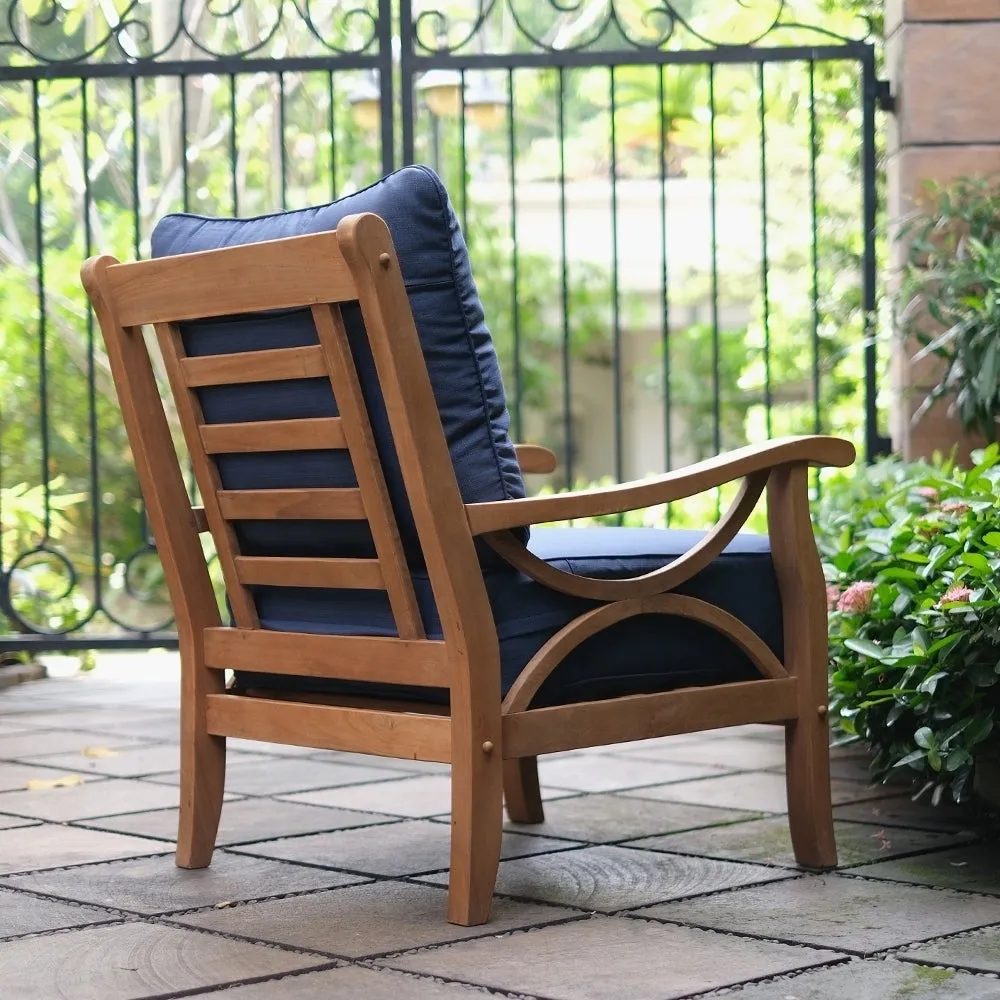 Abbington Teak Wood Outdoor Lounge Chair with Navy Cushion