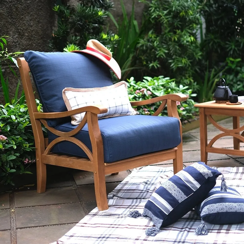 Abbington Teak Wood Outdoor Lounge Chair with Navy Cushion