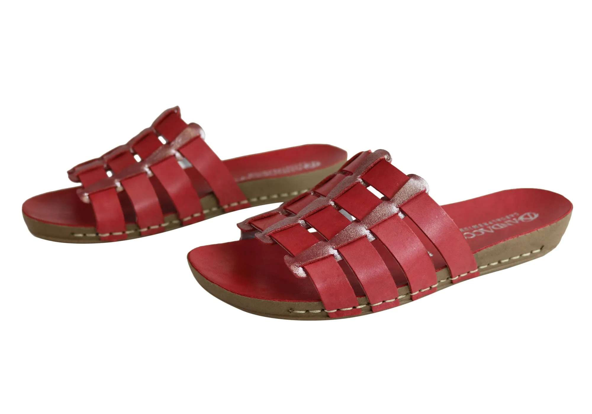 Andacco Sorrento Womens Comfort Leather Slide Sandals Made In Brazil