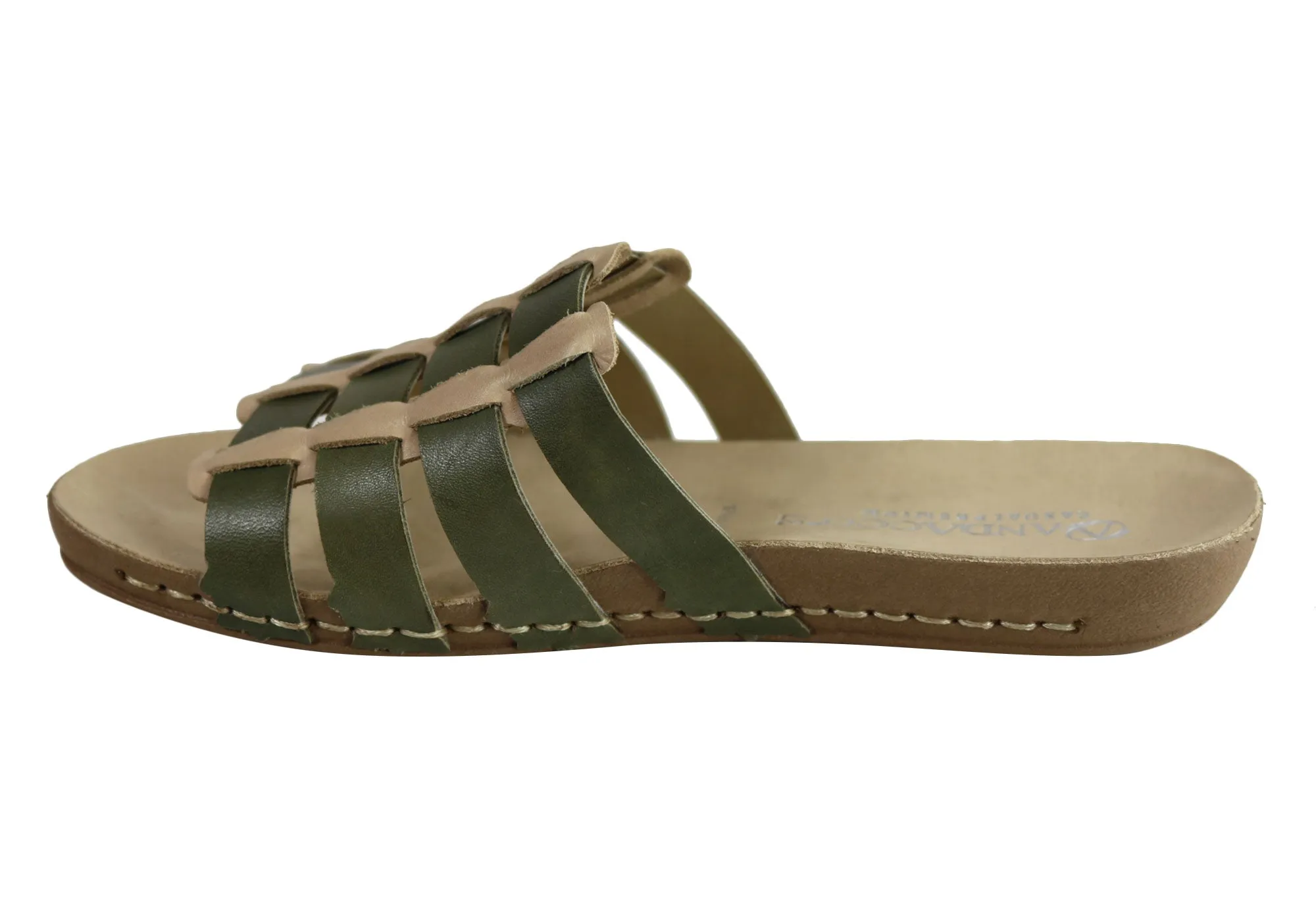 Andacco Sorrento Womens Comfort Leather Slide Sandals Made In Brazil