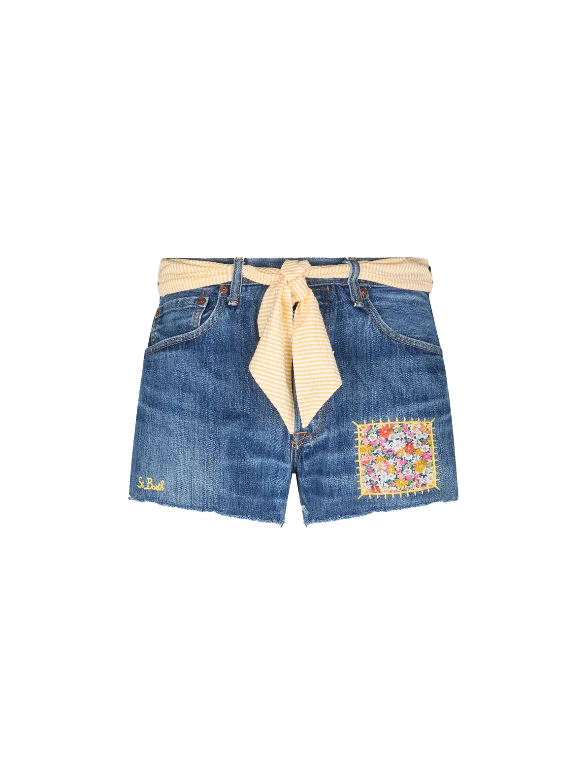 Arizona attached-scarf denim shorts