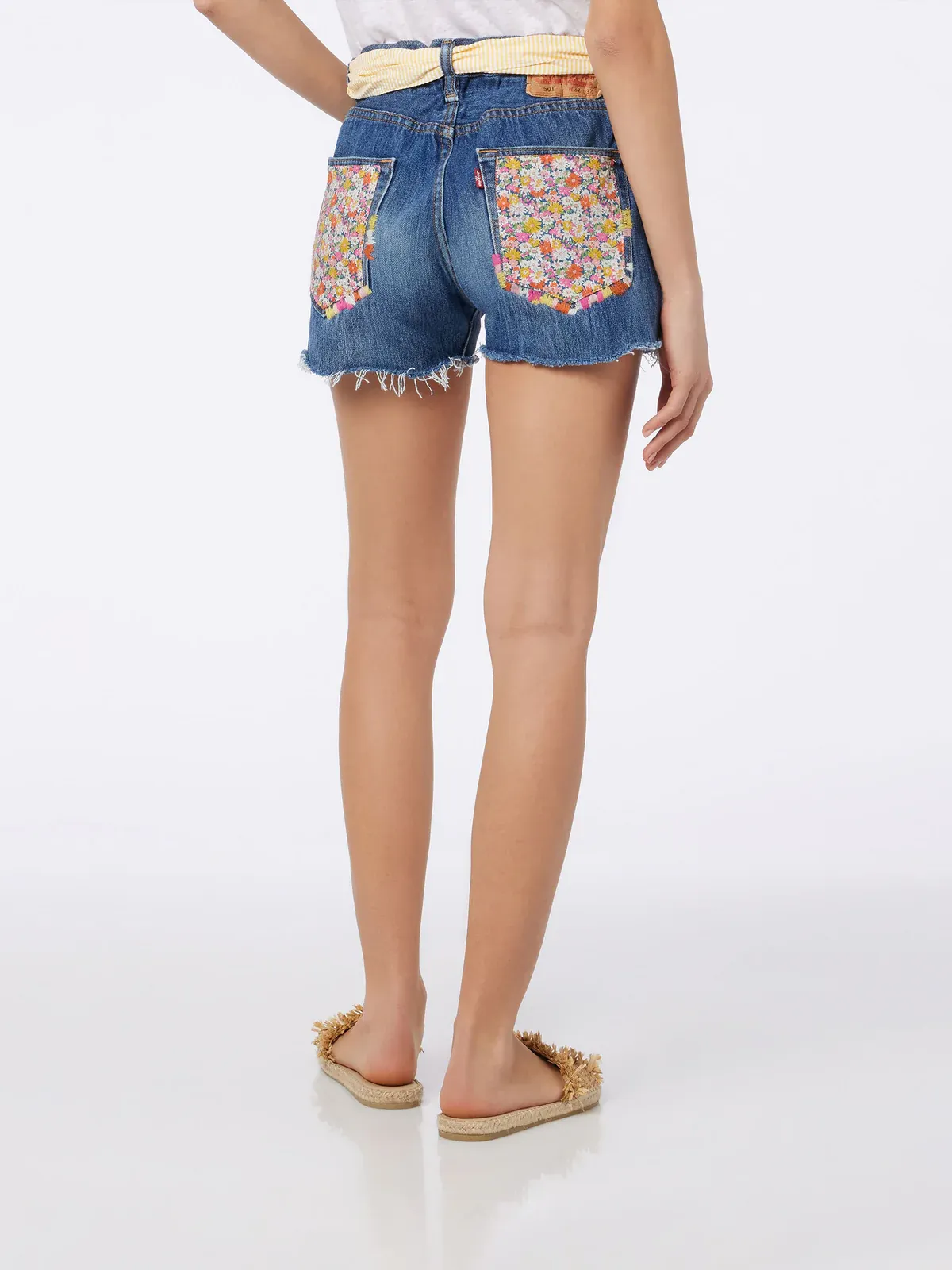 Arizona attached-scarf denim shorts