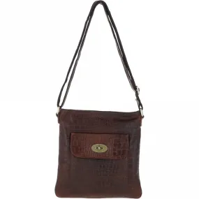 Ashwood Leather Croc Cross-Body Bag Brandy: L-70