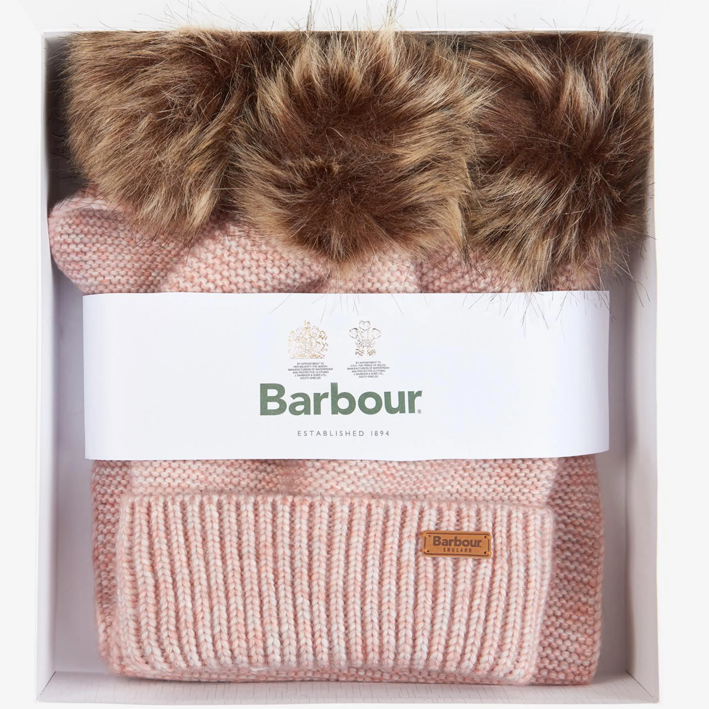 Barbour Swinley Beanie & Scarf Fur Pom Pom Giftset LGS0078