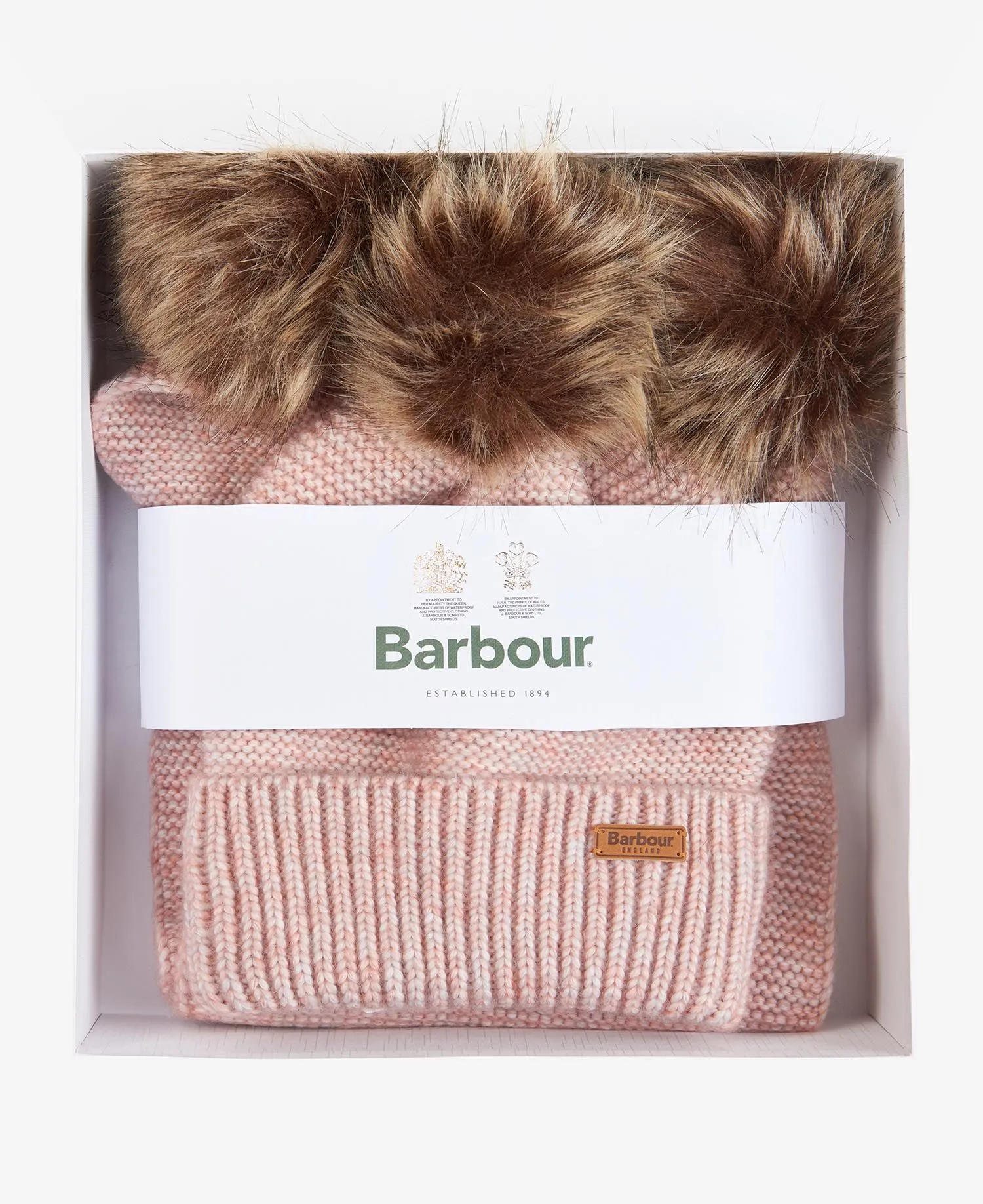 Barbour Swinley Beanie & Scarf Fur Pom Pom Giftset LGS0078