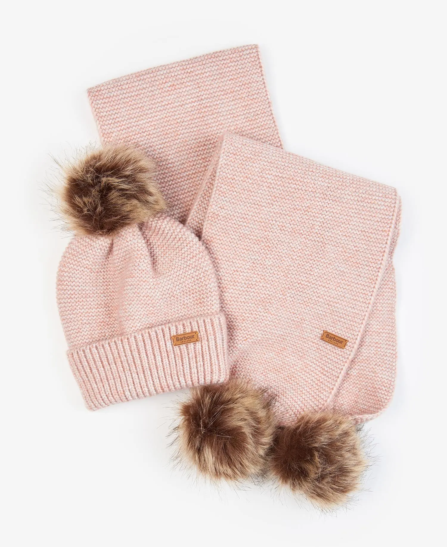 Barbour Swinley Beanie & Scarf Fur Pom Pom Giftset LGS0078