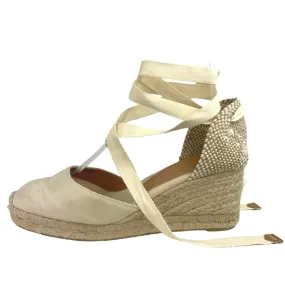 Castaner Carol Beige Canvas Closed Toe Espadrille Lace Up Wedge Sandals Size 38