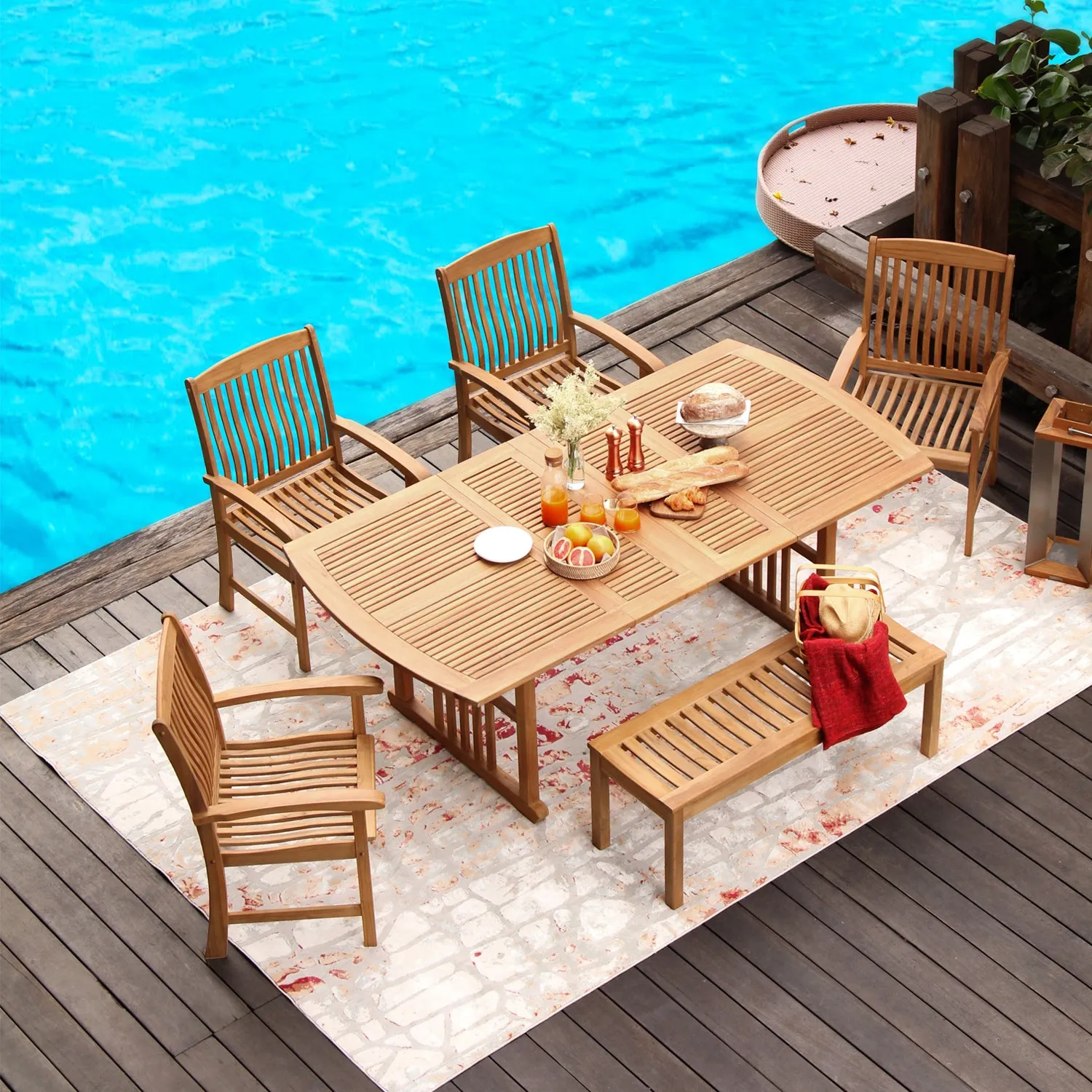 Caterina Teak Wood Extendable Outdoor Dining Table