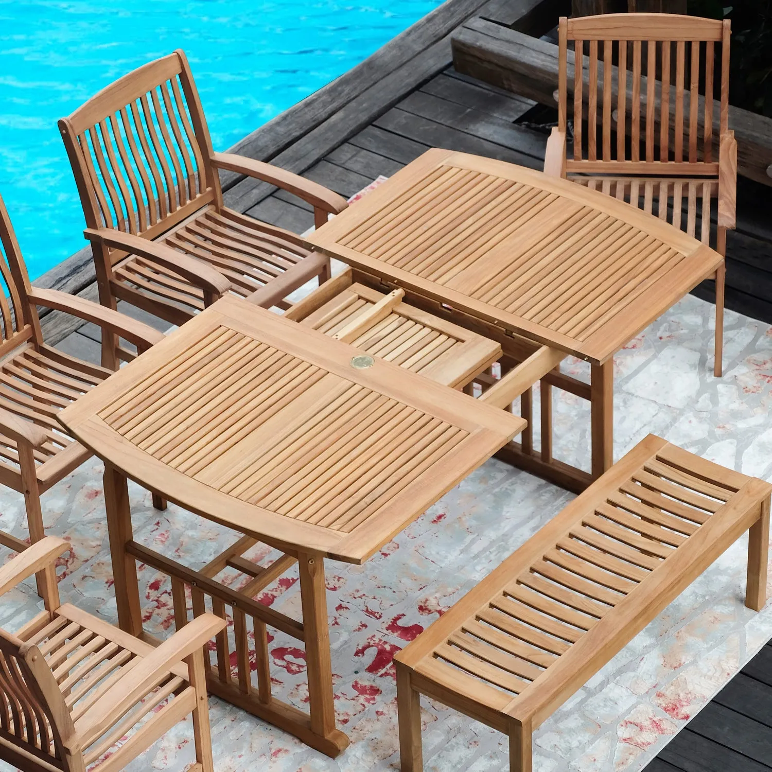 Caterina Teak Wood Extendable Outdoor Dining Table