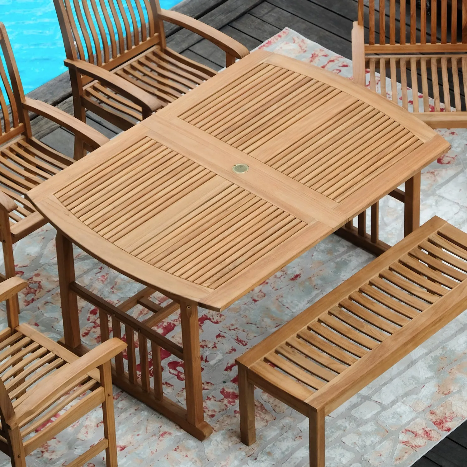 Caterina Teak Wood Extendable Outdoor Dining Table