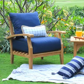 Caterina Teak Wood Outdoor Lounge Chair with Navy Cushion