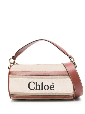 CHLO Woody Belted Linen Shoulder Bag