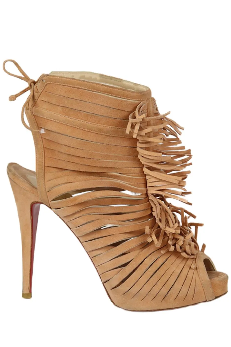 CHRISTIAN LOUBOUTIN FRINGED CUTOUT SUEDE SANDALS EU 38 UK 5 US 8