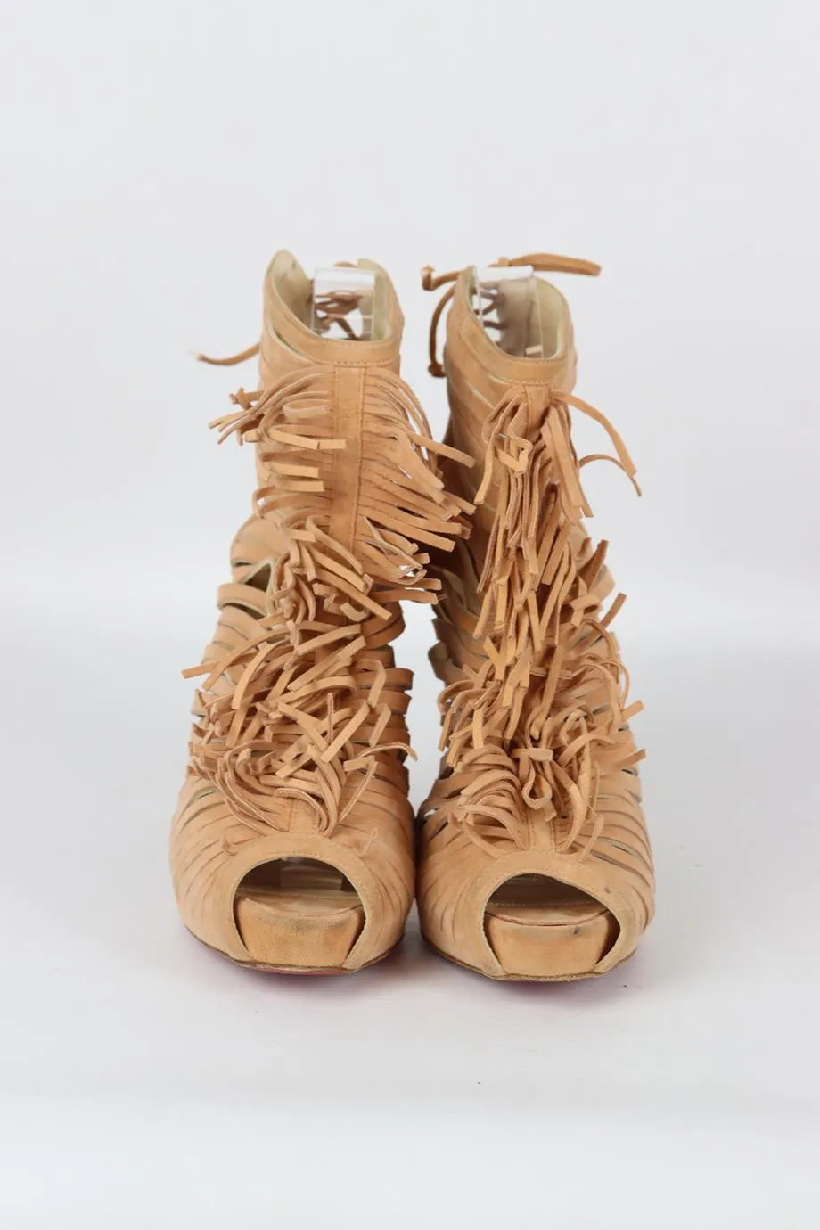 CHRISTIAN LOUBOUTIN FRINGED CUTOUT SUEDE SANDALS EU 38 UK 5 US 8