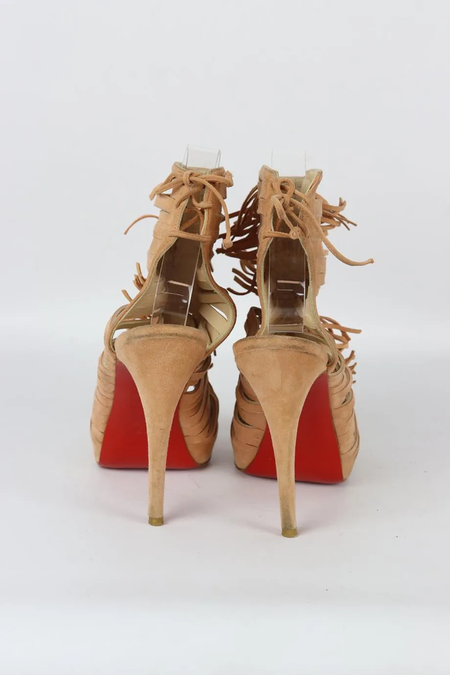 CHRISTIAN LOUBOUTIN FRINGED CUTOUT SUEDE SANDALS EU 38 UK 5 US 8