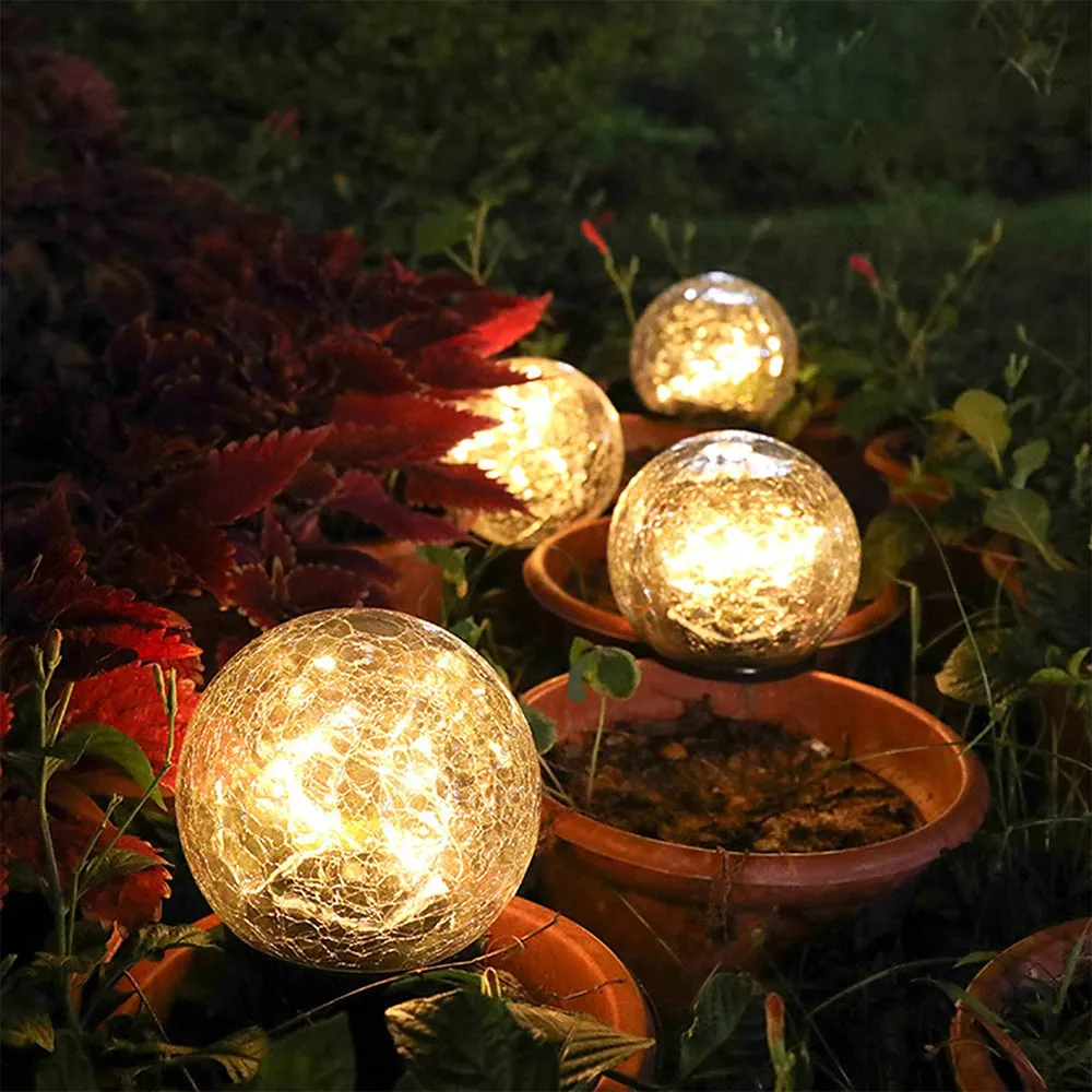 Cracked Glass Ball Outdoor Solar Light - Set of 2