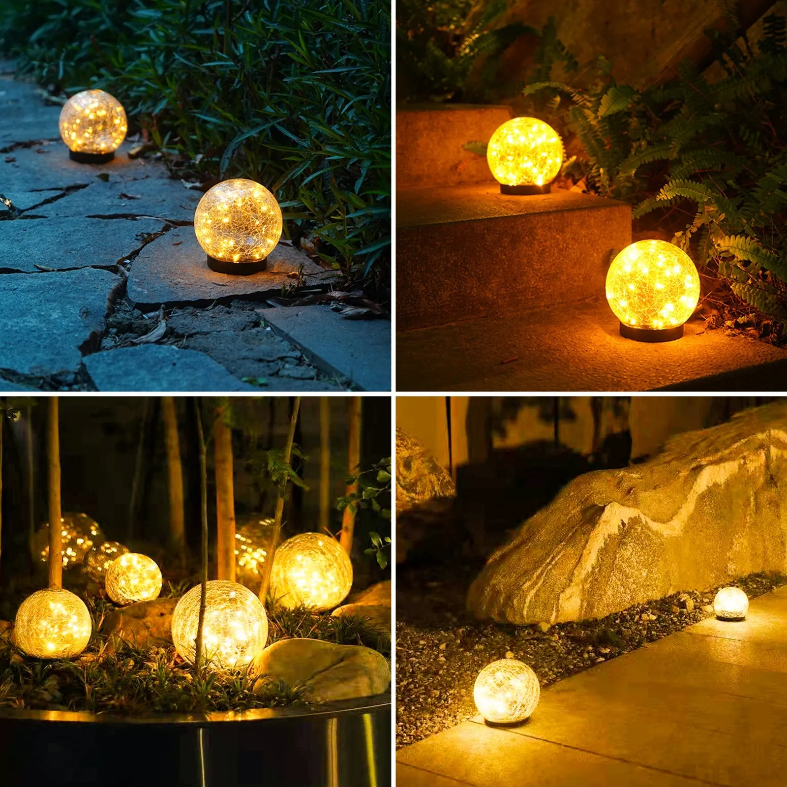 Cracked Glass Ball Outdoor Solar Light - Set of 2