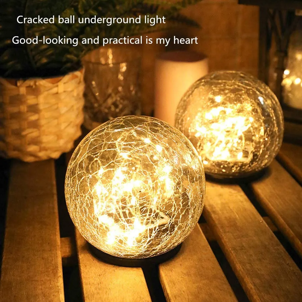 Cracked Glass Ball Outdoor Solar Light - Set of 2