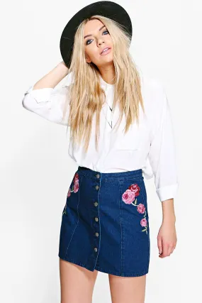 Embroidered Denim Skirt