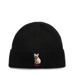 EMBROIDERED FRENCHIE BEANIE POLO BLACK | Bodega