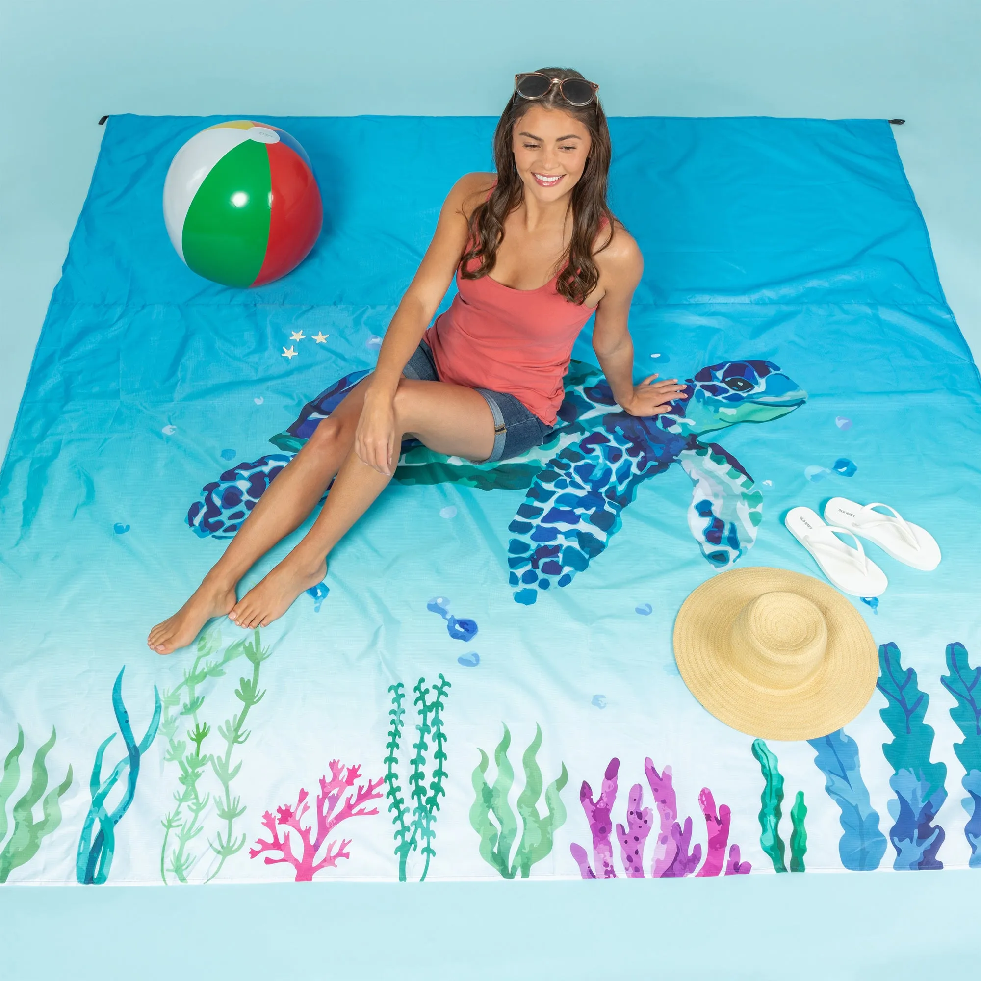 Extra Large Sand-proof Beach Mat with Carrying Pouch & Stakes