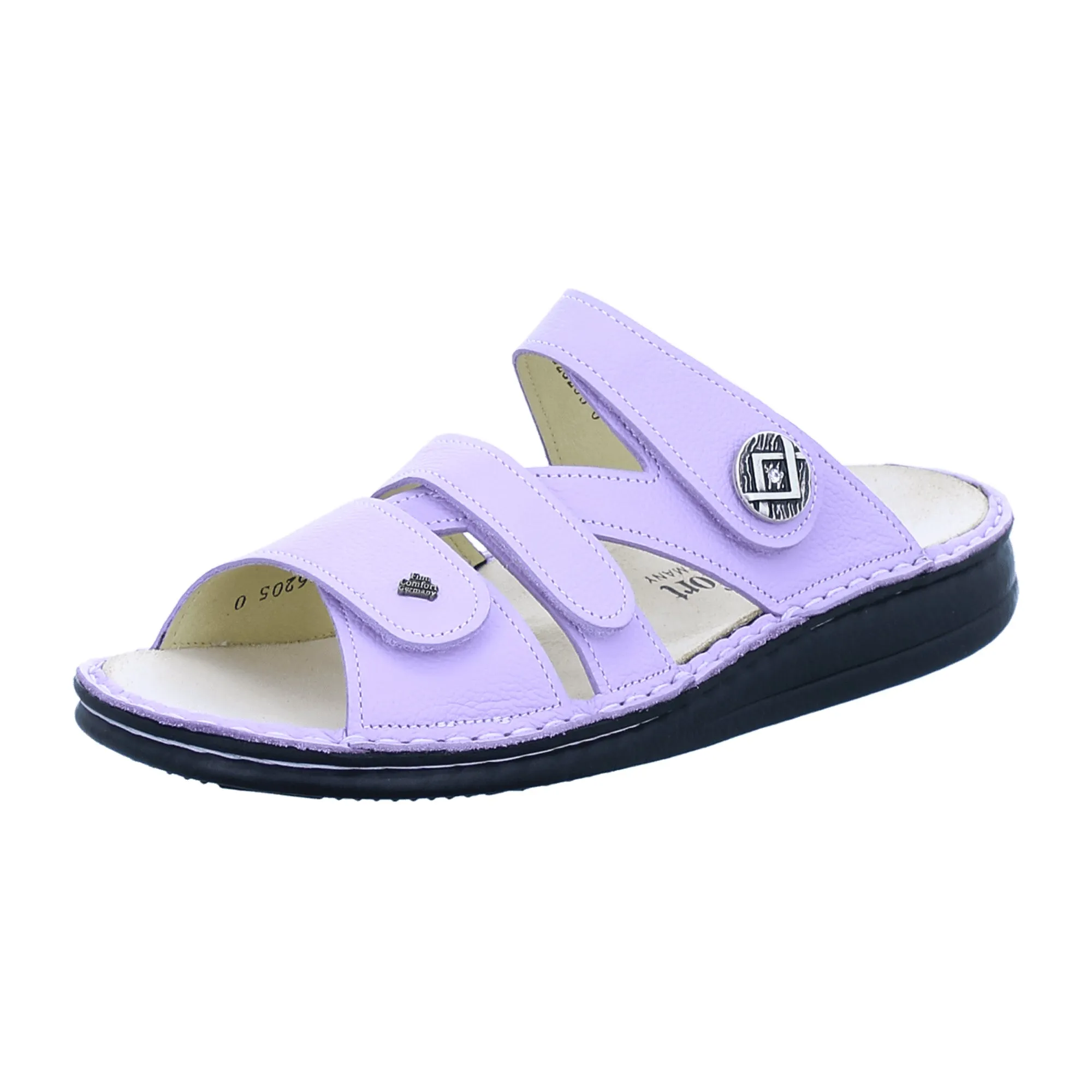 Finn Comfort Agueda Women's Sandals - Multicolor Lilac Leather Slides with Adjustable Straps