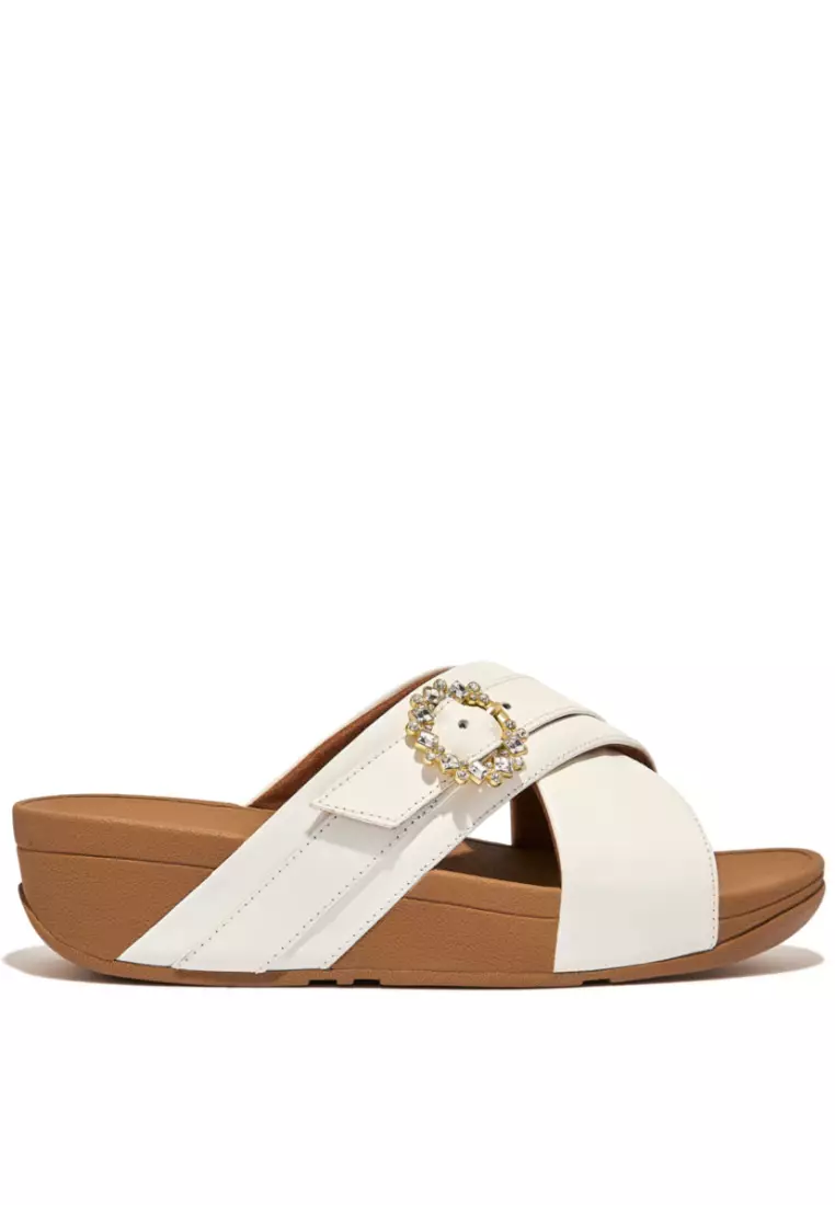 FitFlop FitFlop LULU Women's Crystal Buckle Cross Slide Sandals - Egret (FC5-477)