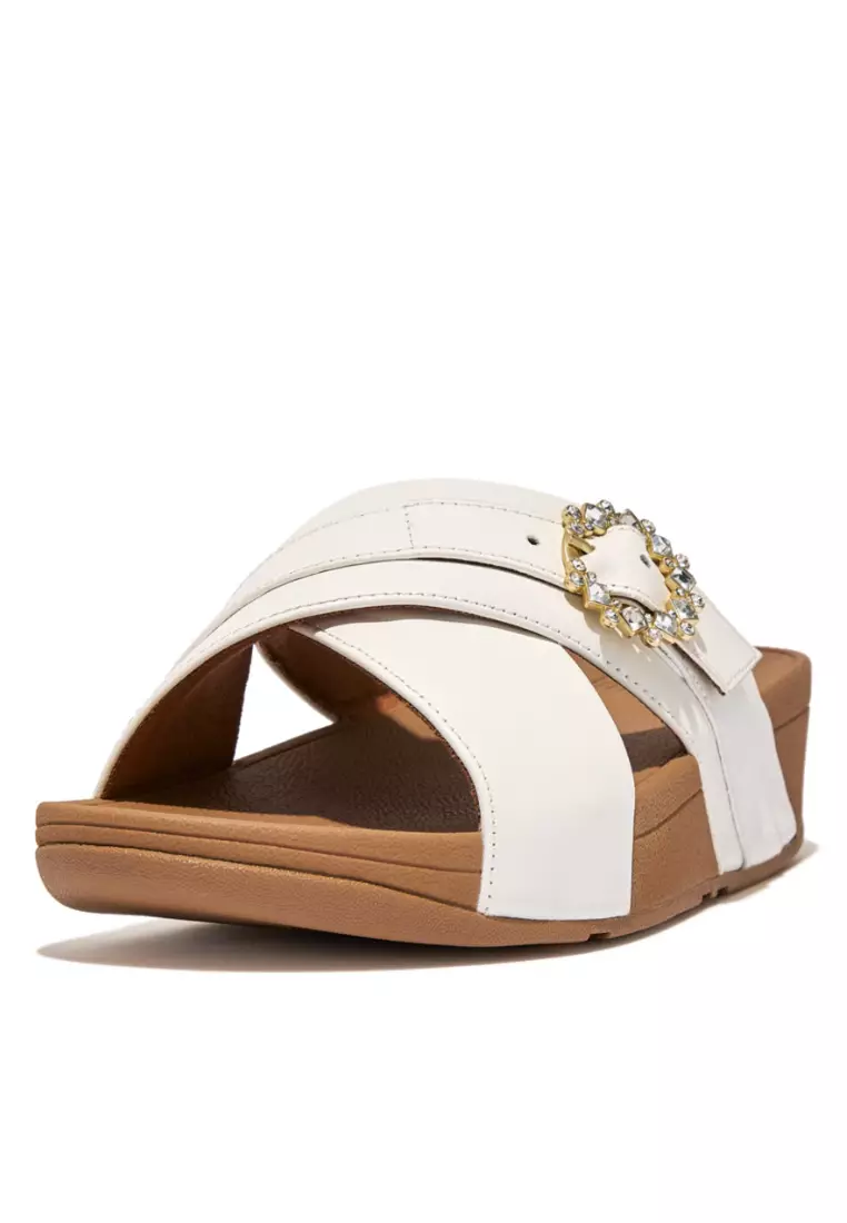 FitFlop FitFlop LULU Women's Crystal Buckle Cross Slide Sandals - Egret (FC5-477)