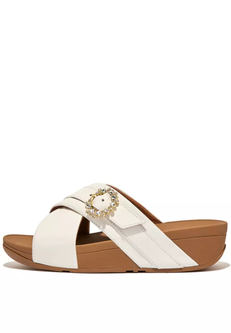 FitFlop FitFlop LULU Women's Crystal Buckle Cross Slide Sandals - Egret (FC5-477)