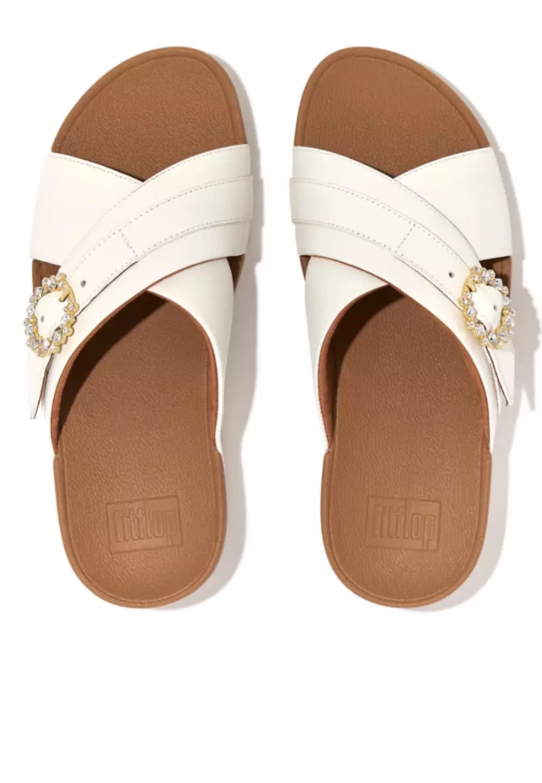 FitFlop FitFlop LULU Women's Crystal Buckle Cross Slide Sandals - Egret (FC5-477)