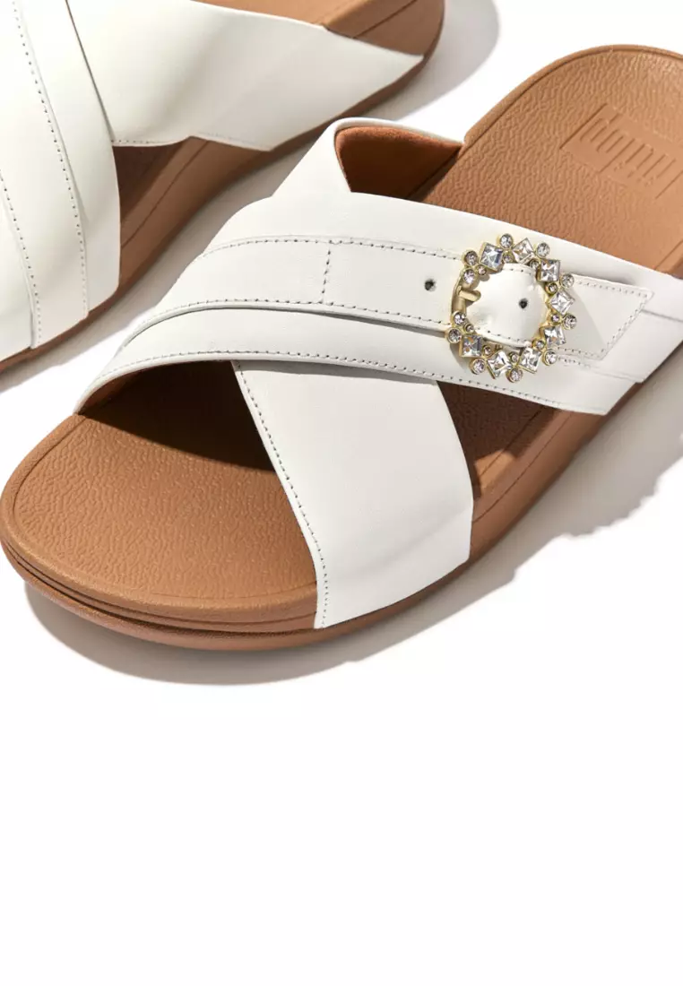 FitFlop FitFlop LULU Women's Crystal Buckle Cross Slide Sandals - Egret (FC5-477)