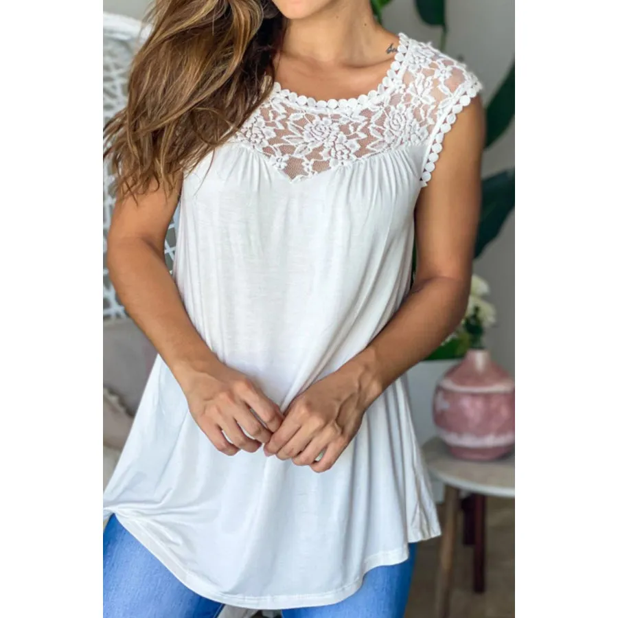 Full Size Lace Round Neck Tank