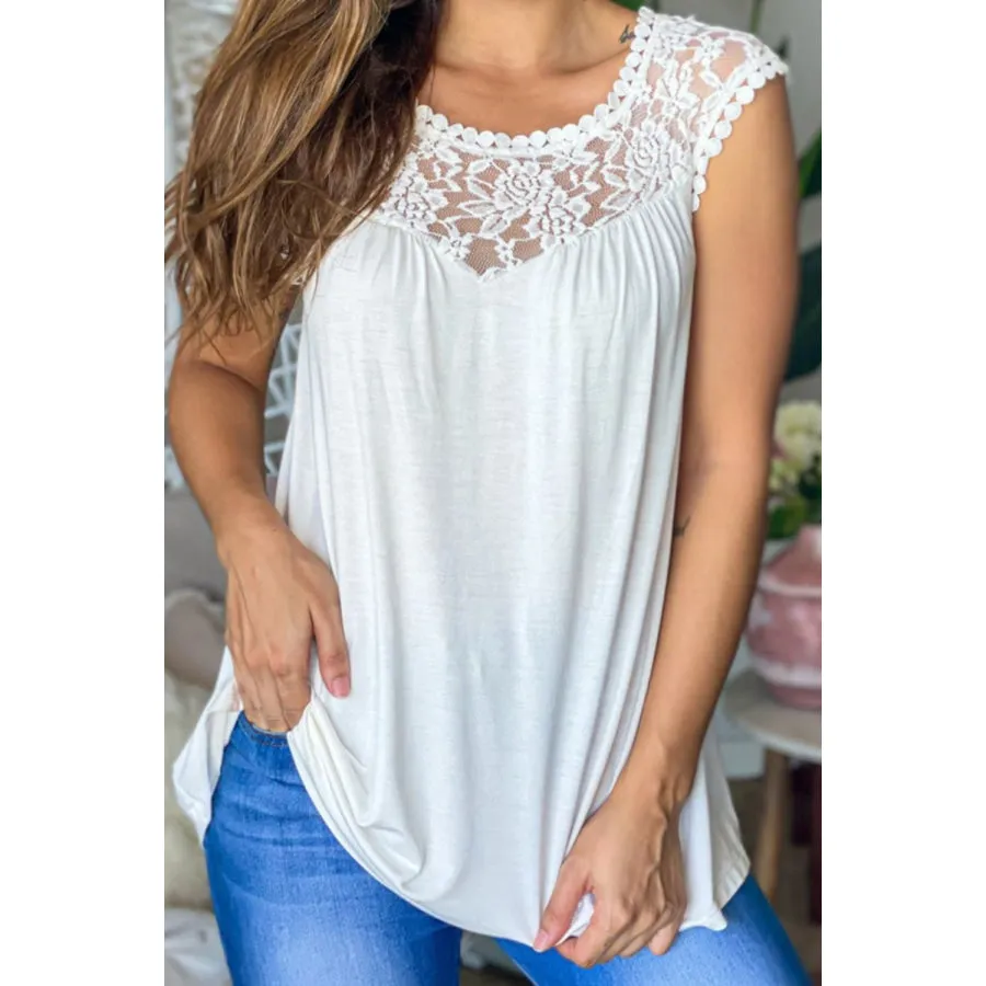 Full Size Lace Round Neck Tank