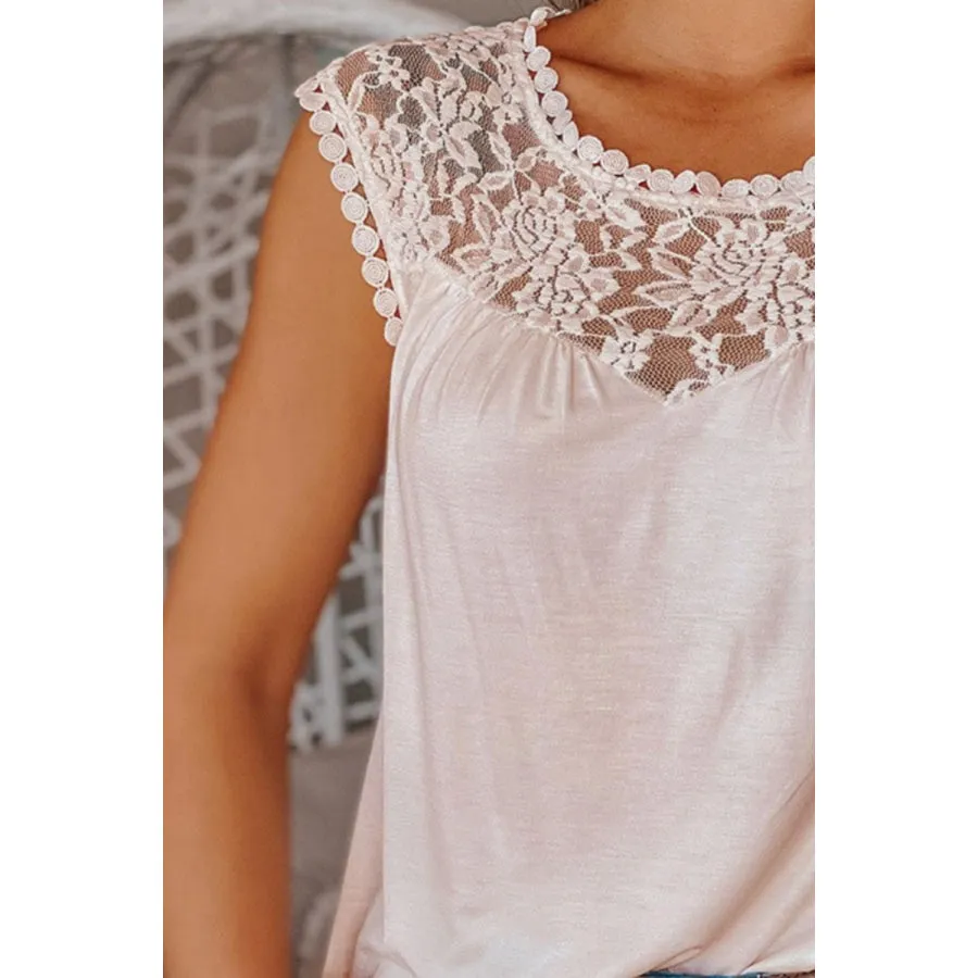 Full Size Lace Round Neck Tank