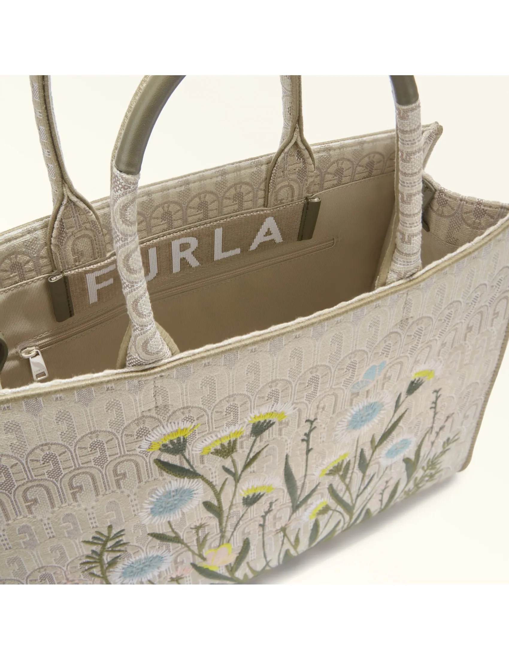 FURLA OPPORTUNITY L TOTE IN EMBOSSED JACQUARD WITH FLORAL DETAILS