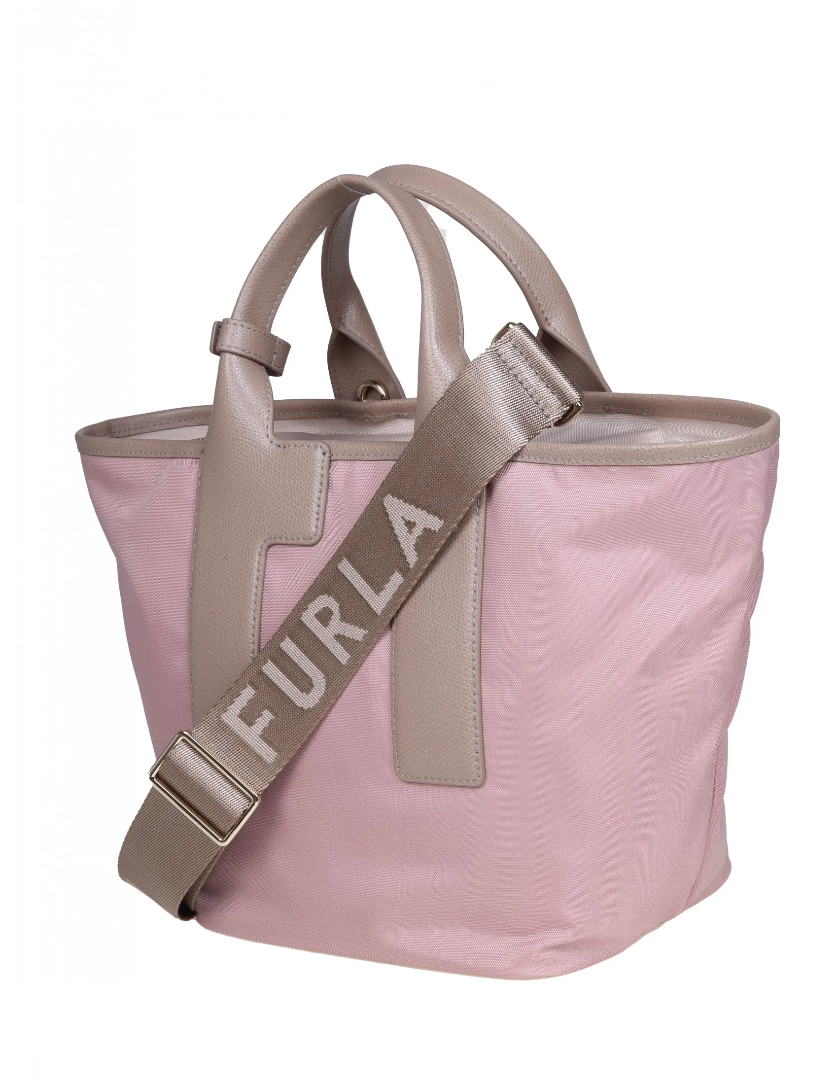 FURLA PIUMA M TOTE NYLON HANDBAG PINK COLOR