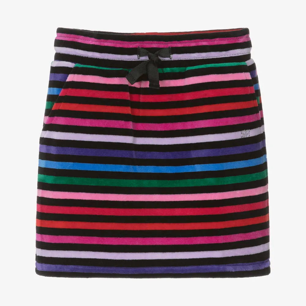 Girls Black Striped Velour Skirt