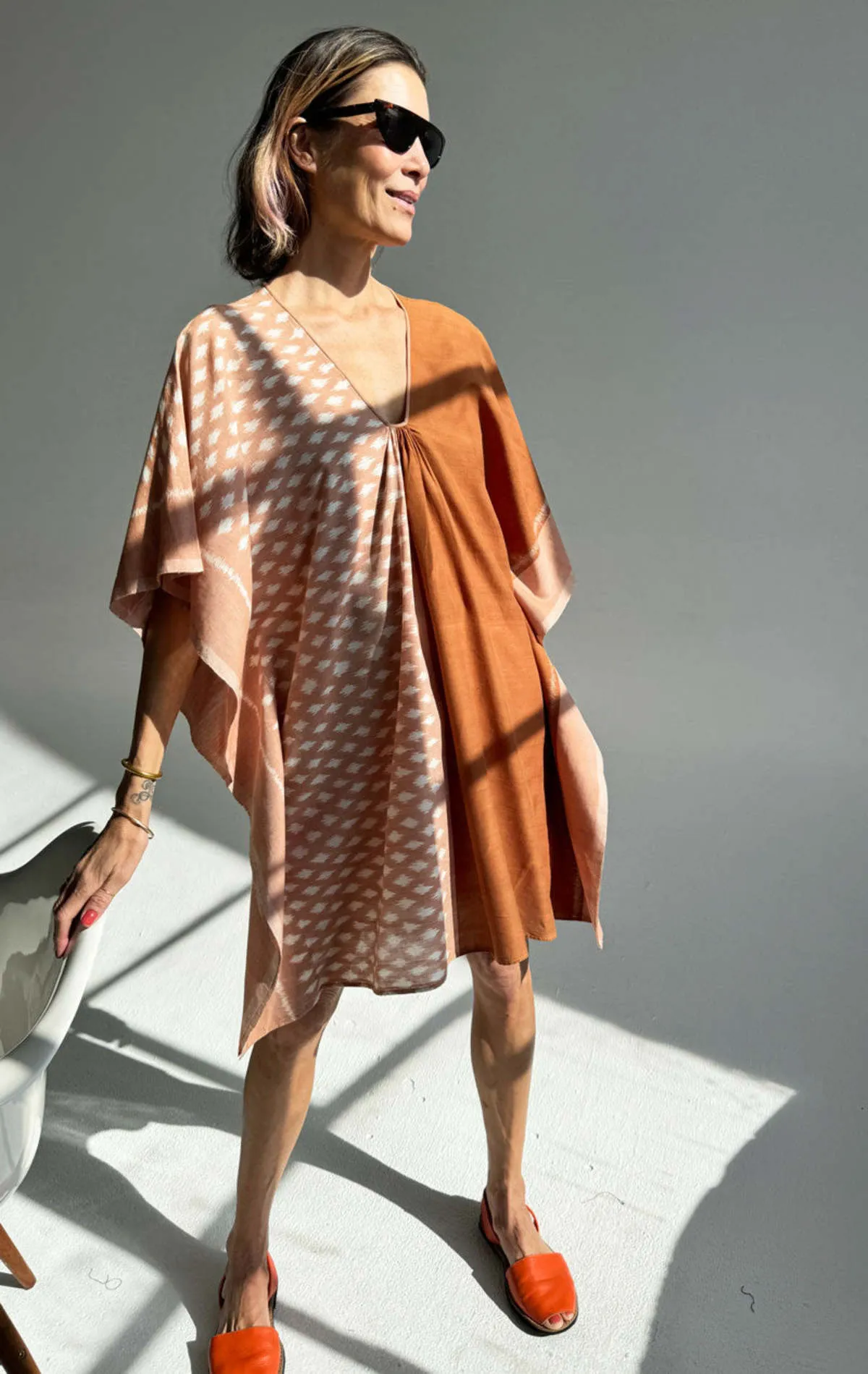 Ikat Short Caftan - Terracotta