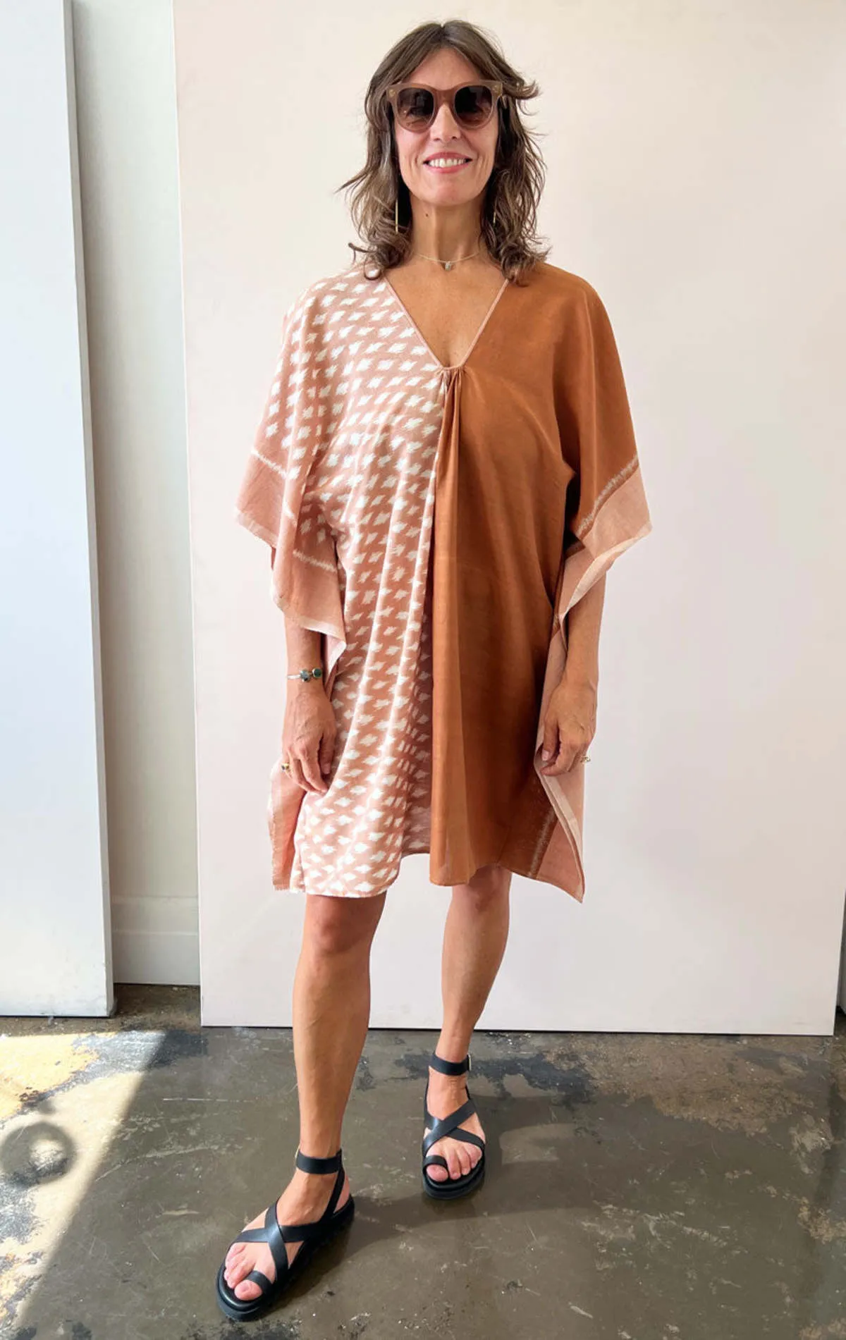 Ikat Short Caftan - Terracotta