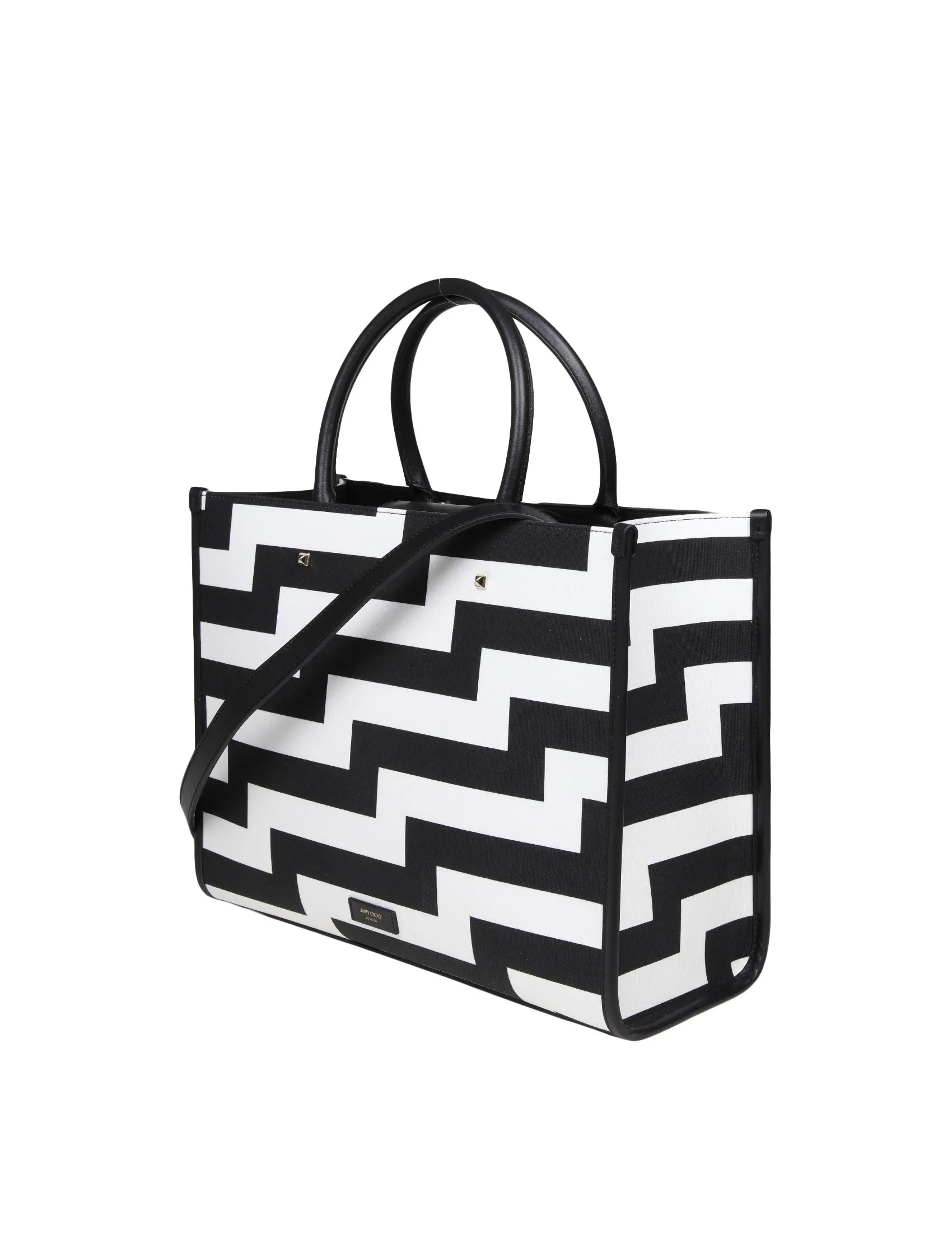 JIMMY CHOO AVENUE M BLACK AND WHITE CANVAS AND LEATHER TOTE